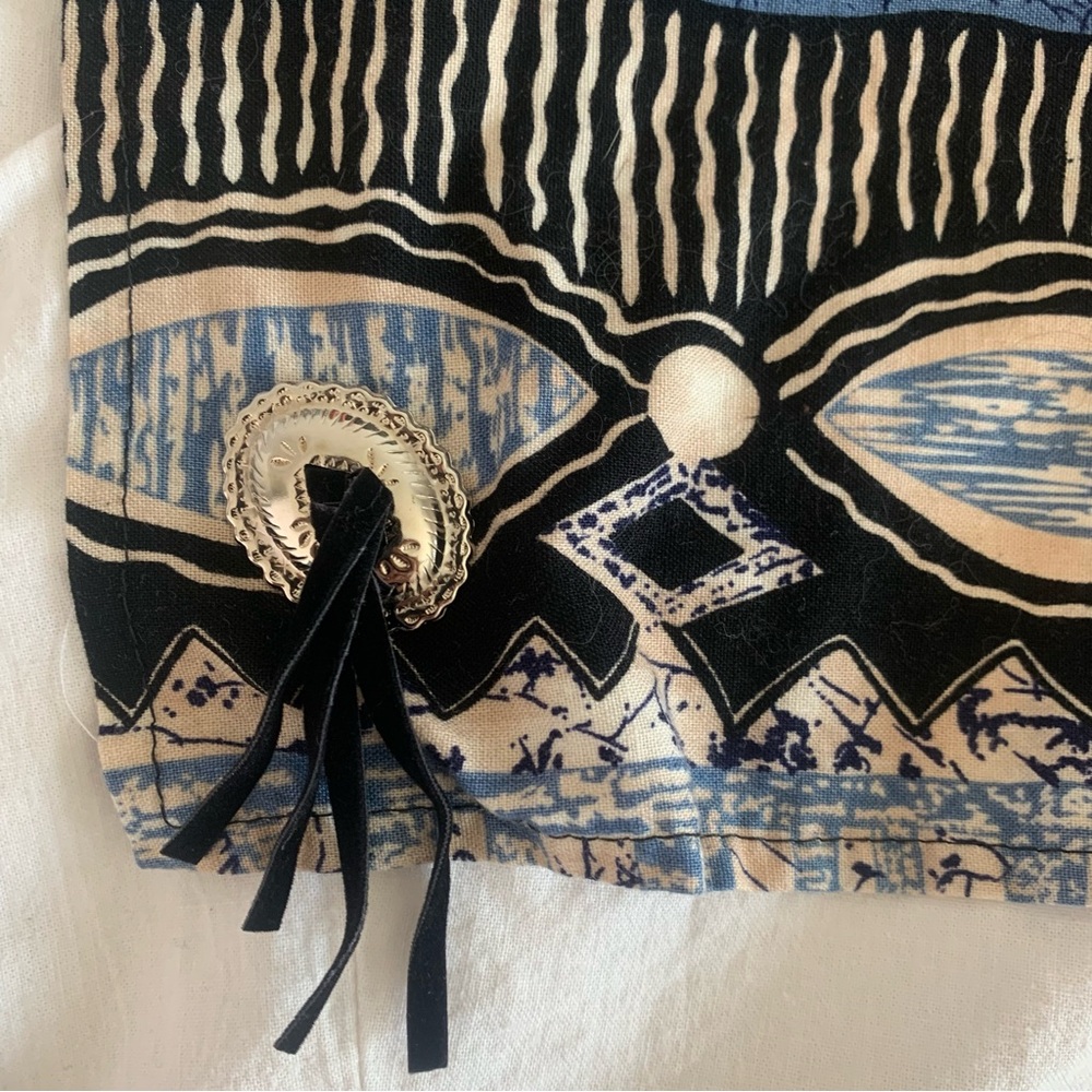 Vintage Roughrider Western Fringe Cropped Button Up Shirt Blue Black Small - Picture 14 of 14